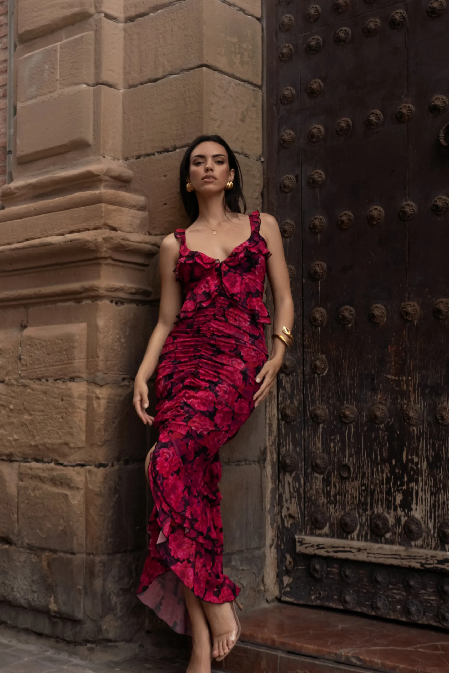 Pink La Costa Ruffle Maxi Dress
