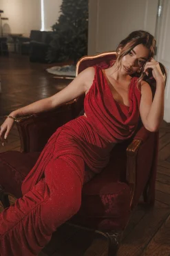 Red Divine Drape Skirt Set