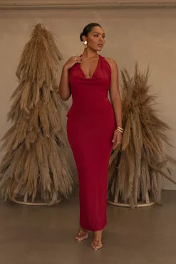 Red Infinite Allure Cowl Neck Dress