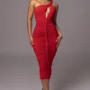 Red Jess Ruched Midi Dress