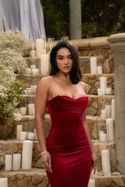 Red JOSANNA VELVET MIDI DRESS