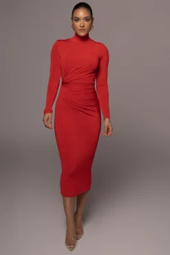 Red Kara Mock Neck Dress