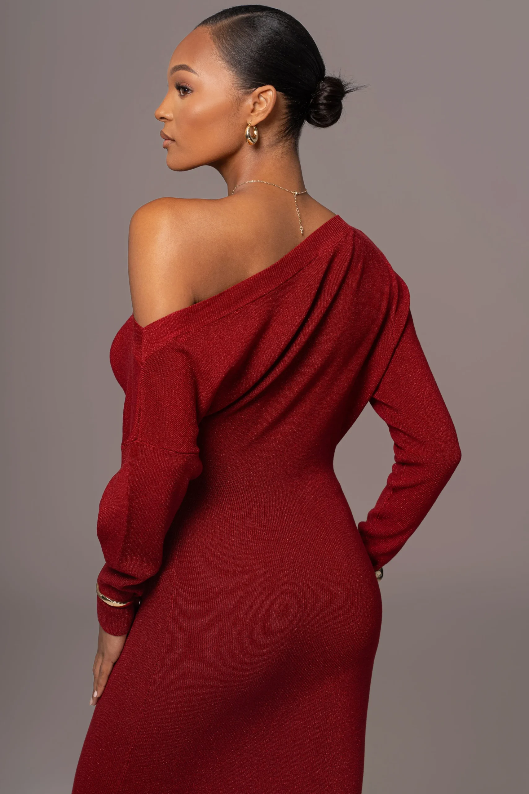 Red Night Shimmers Asymmetrical Maxi Dress