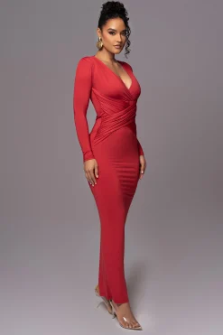 Red Rowan Plunge Maxi Dress