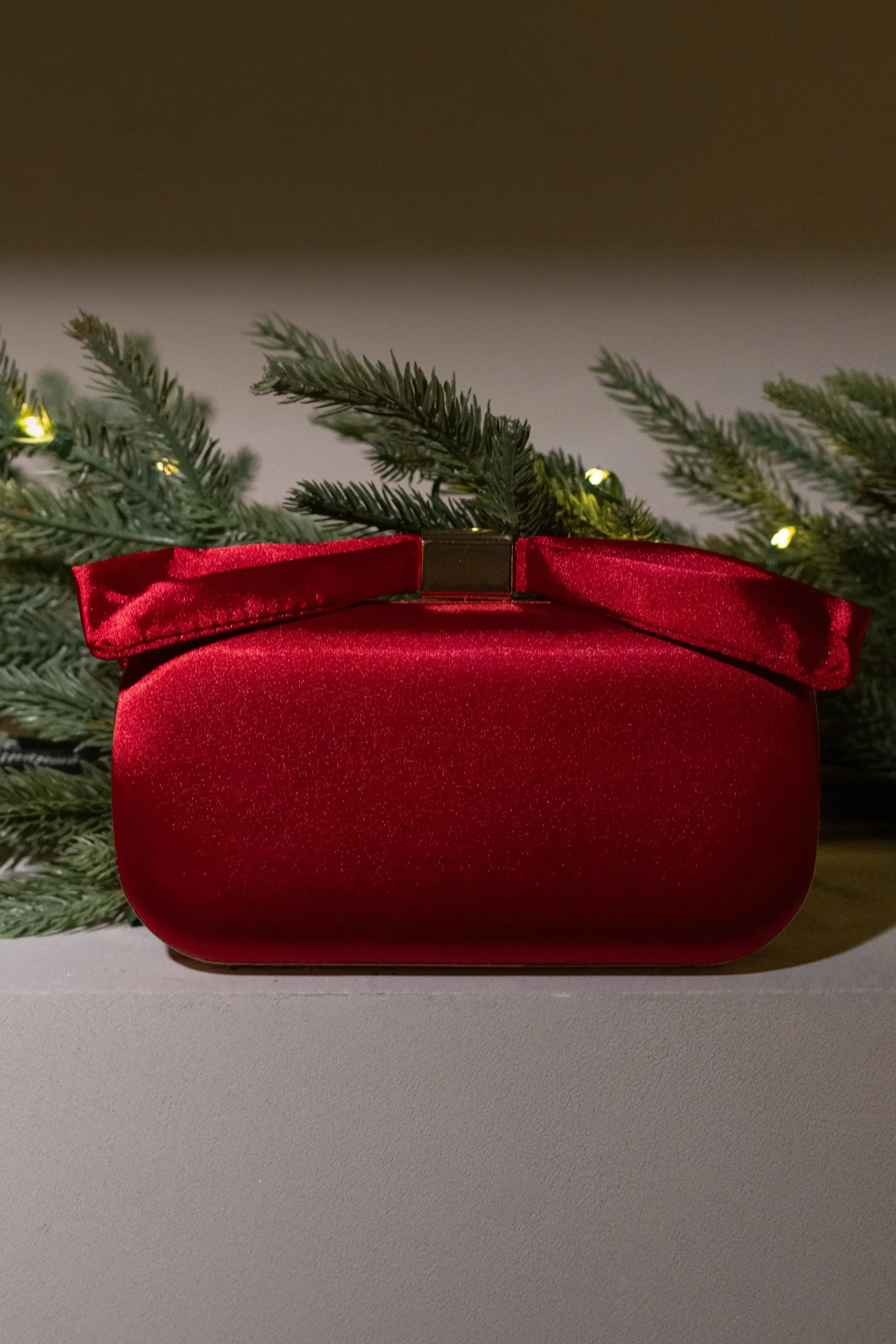 Red Satin Bow Clutch