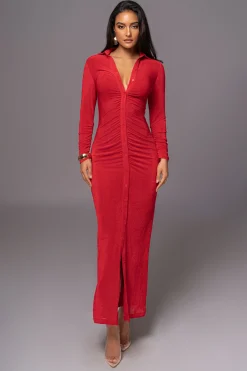 Red Zahra Button Front Maxi Dress