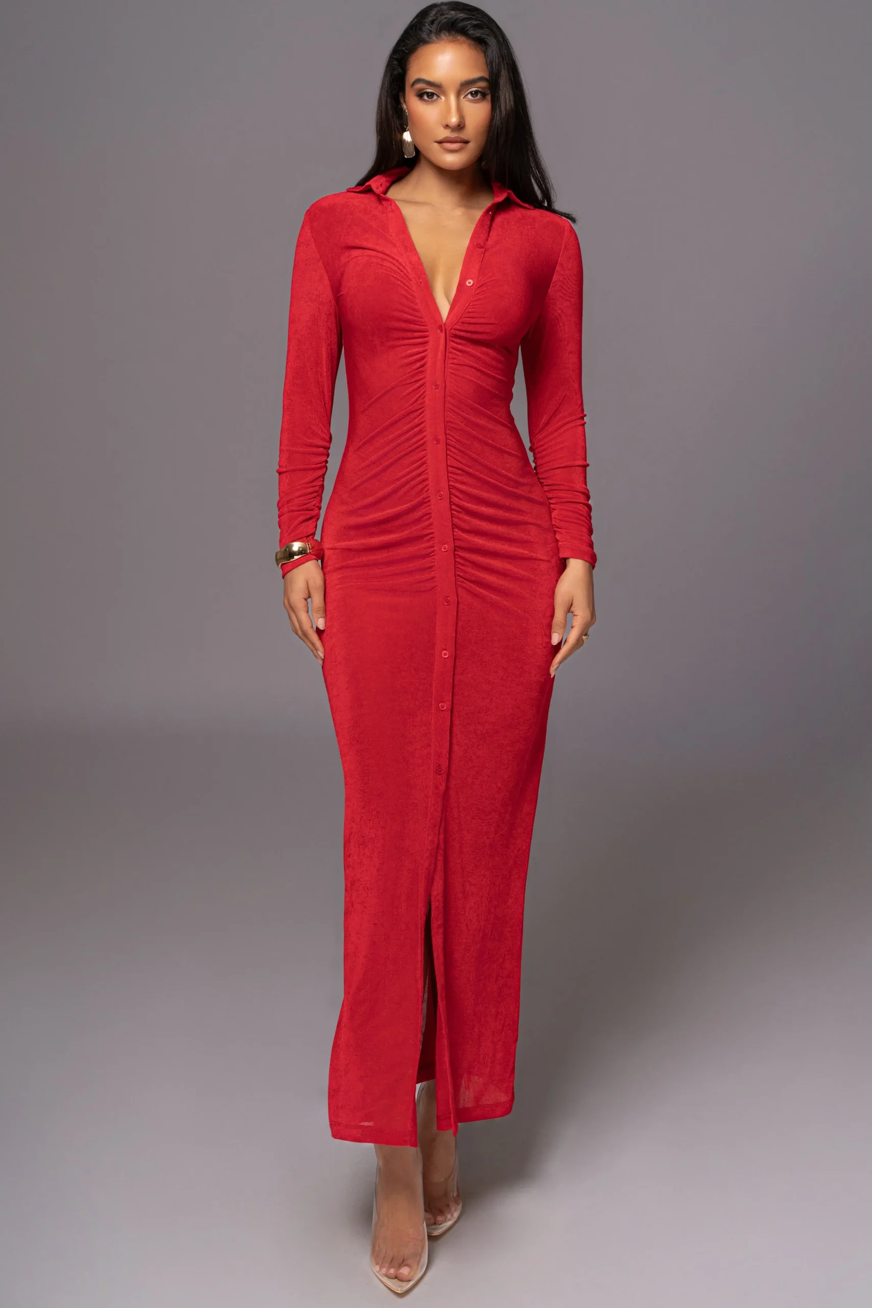 Red Zahra Button Front Maxi Dress