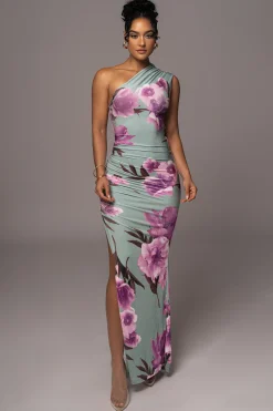 Sage Floral Eden One Shoulder Maxi Dress