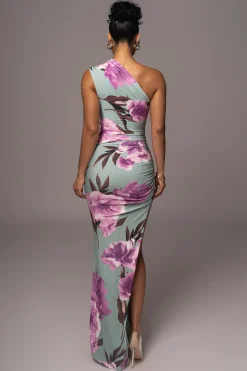 Sage Floral Eden One Shoulder Maxi Dress