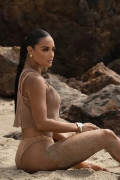 Sand Fishnet Crop Tank
