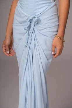Sky Blue Noelia Linen Slit Skirt