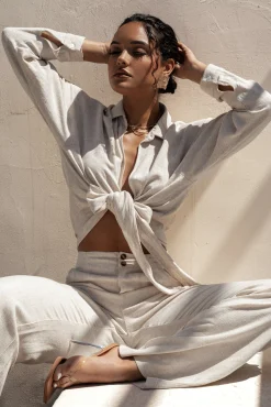 Stone Soho Front Tied Woven Top