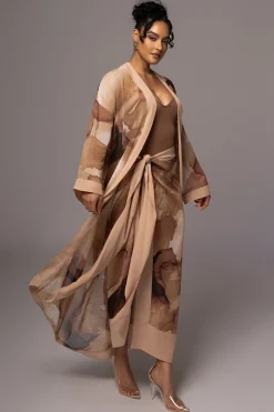 Tan Abstract Marine Print Sarong