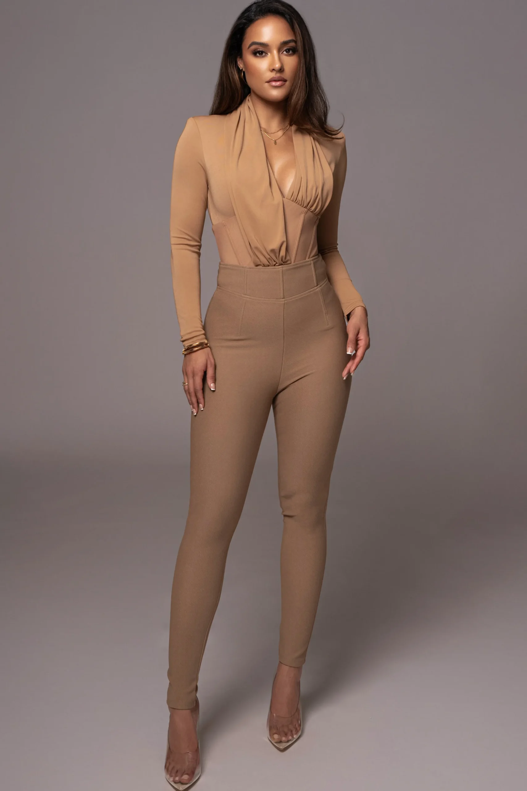 Tan Drape Corset Bodysuit