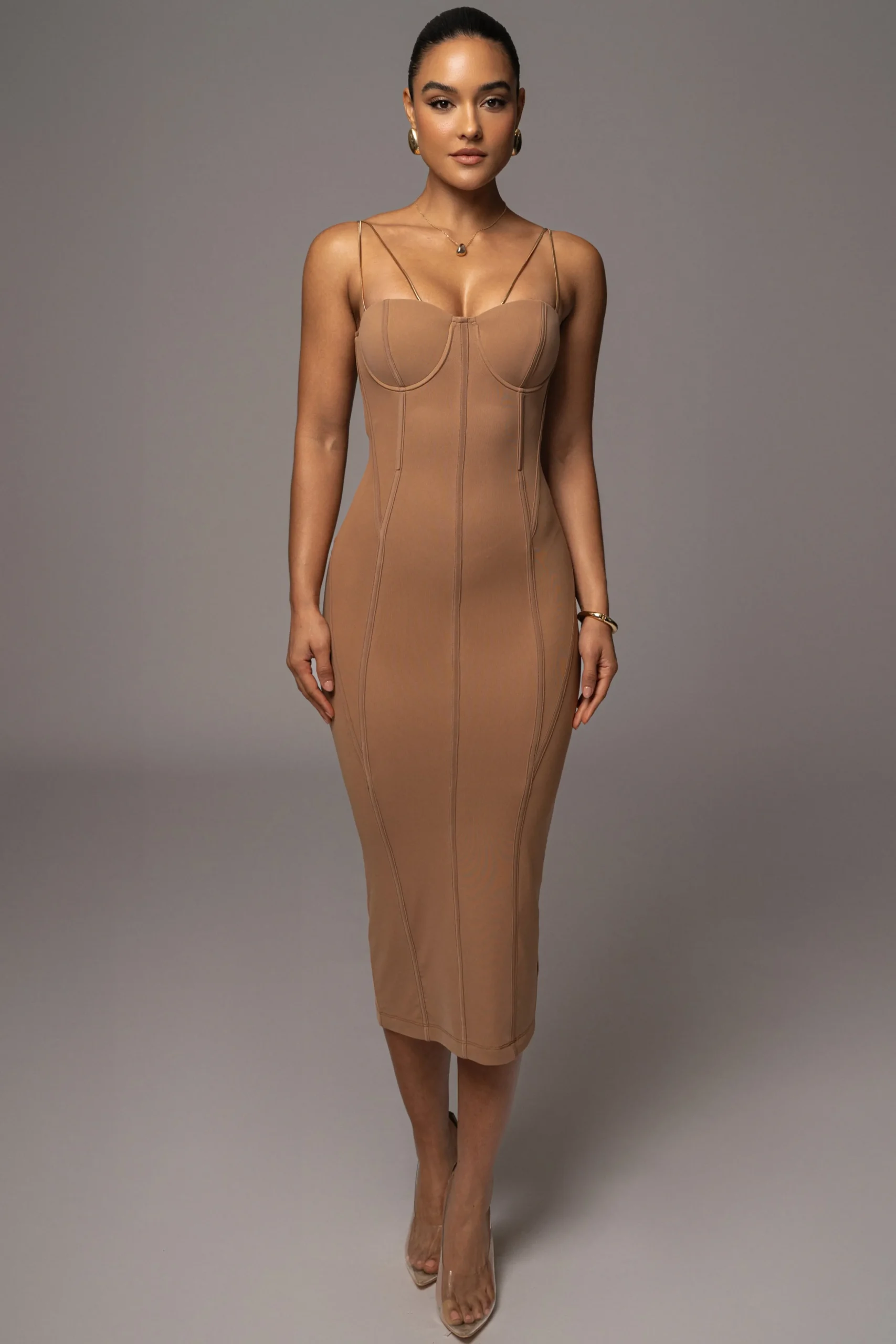 Tan Escape Mesh Midi Dress