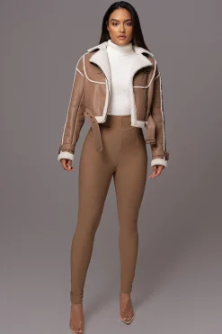 Tan Faux Leather Sherpa Jacket