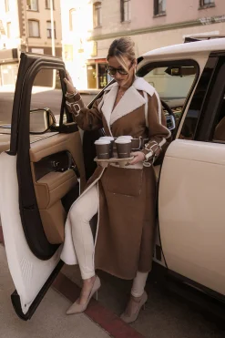 Tan Suede And Sherpa Reversible Coat