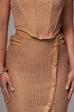 Tan Textured Mystique Midi Skirt