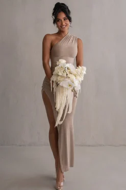 Taupe Contrast Eden One Shoulder Maxi Dress