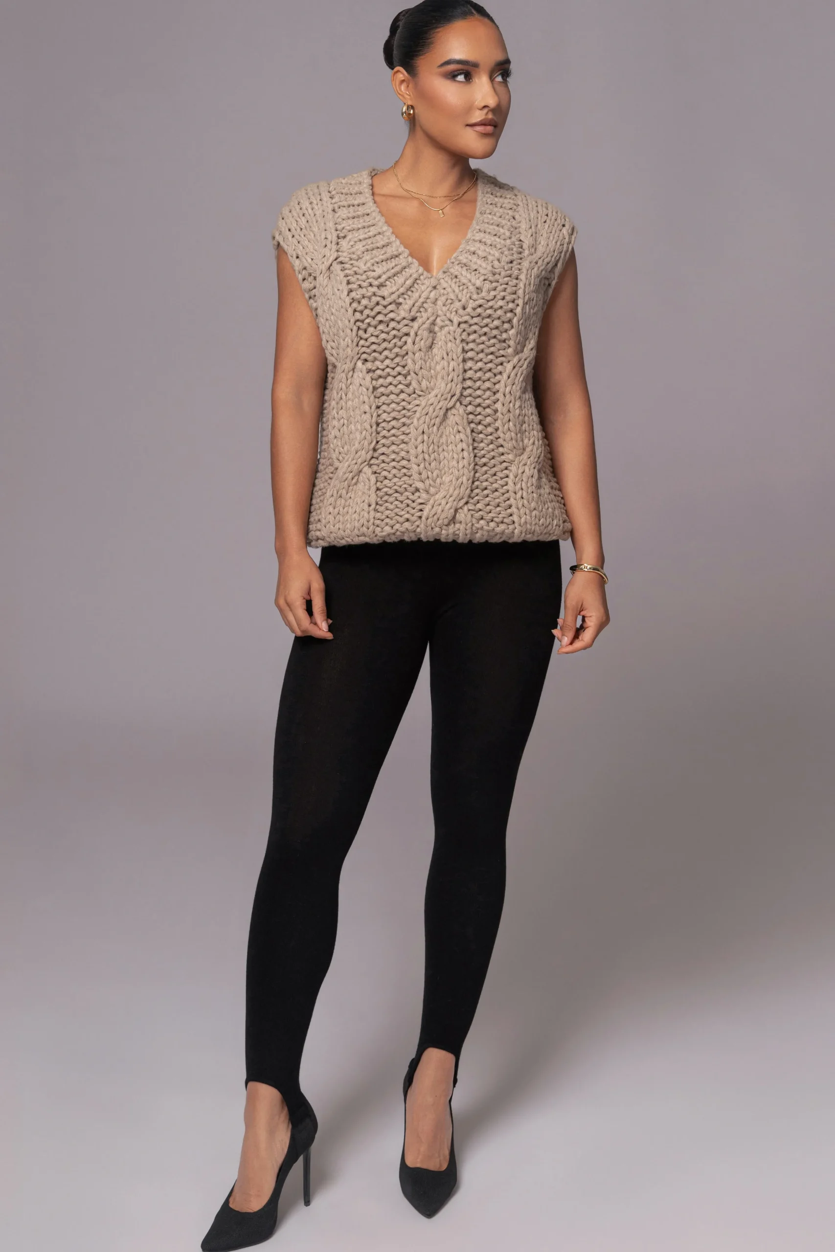 Taupe Mari Cable Knit Vest
