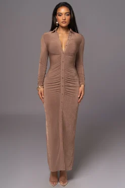 Taupe Zahra Button Front Maxi Dress