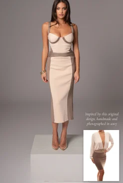 Taupe/Tan Celebration Colorblock Midi Skirt