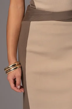 Taupe/Tan Celebration Colorblock Midi Skirt