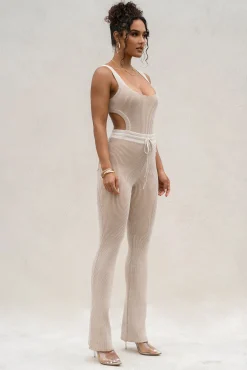 Taupe/White Deana Ribbed Bodysuit