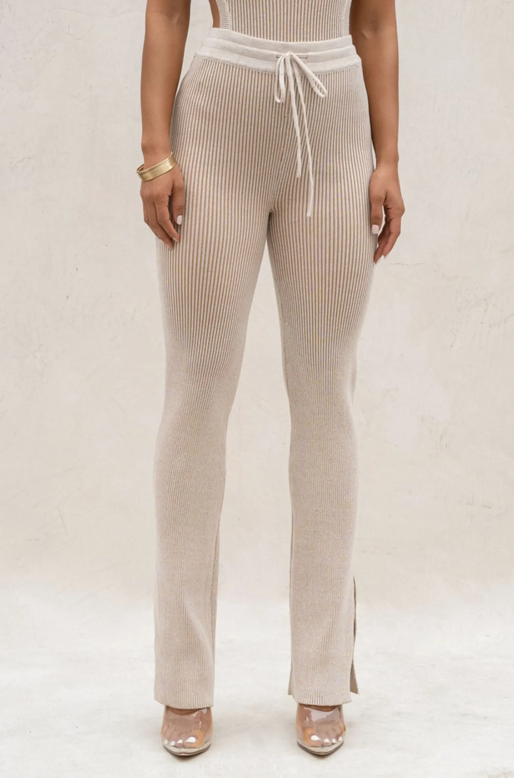 Taupe/White Faya Ribbed Pants