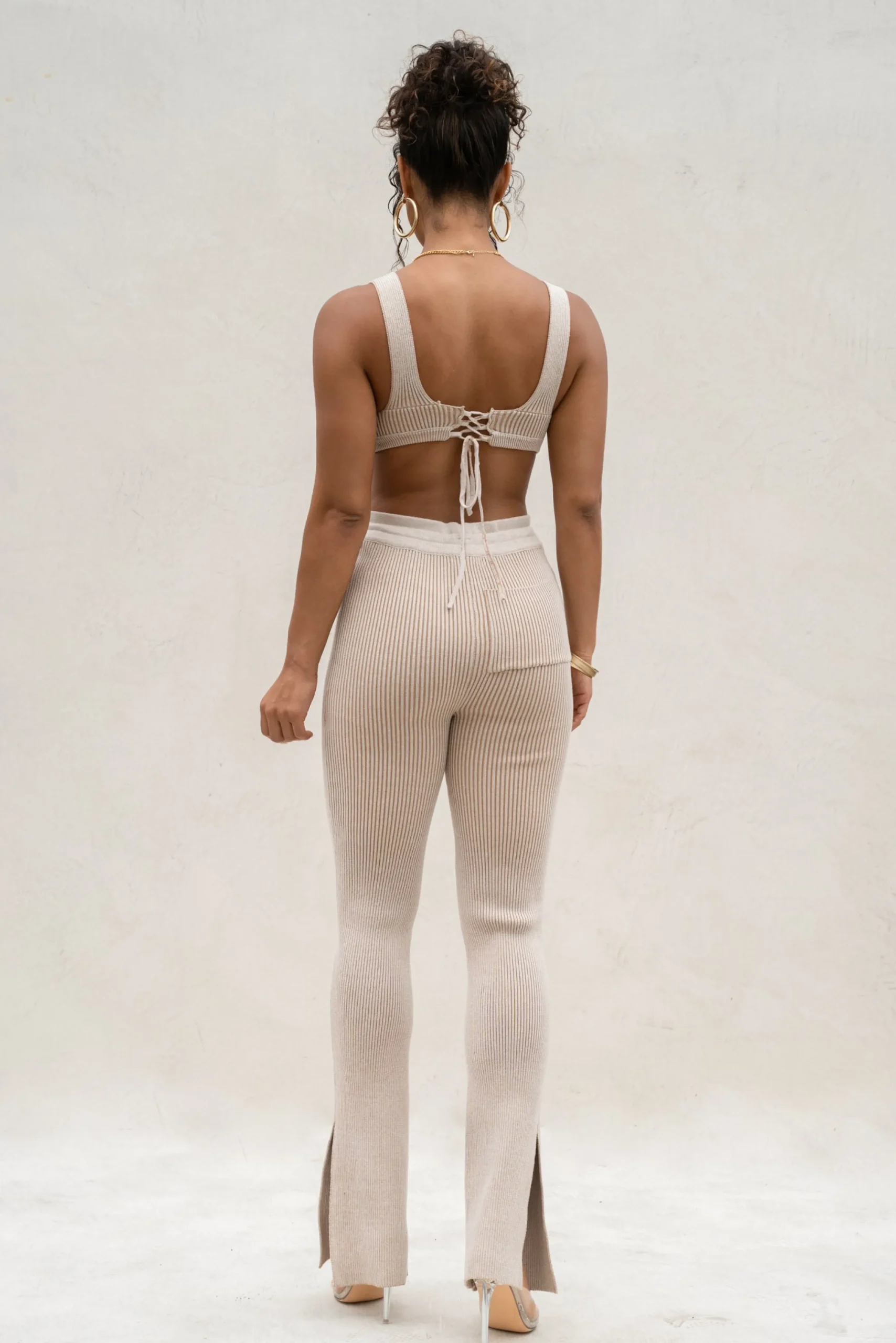 Taupe/White Faya Ribbed Pants