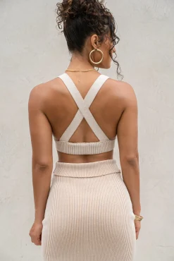 Taupe/White Jodie Ribbed Top