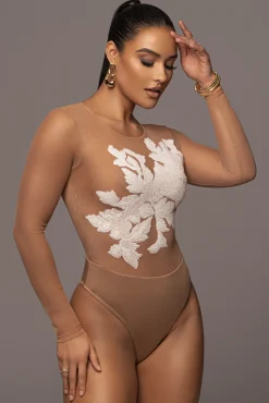White Charmed Embroidered Mesh Bodysuit