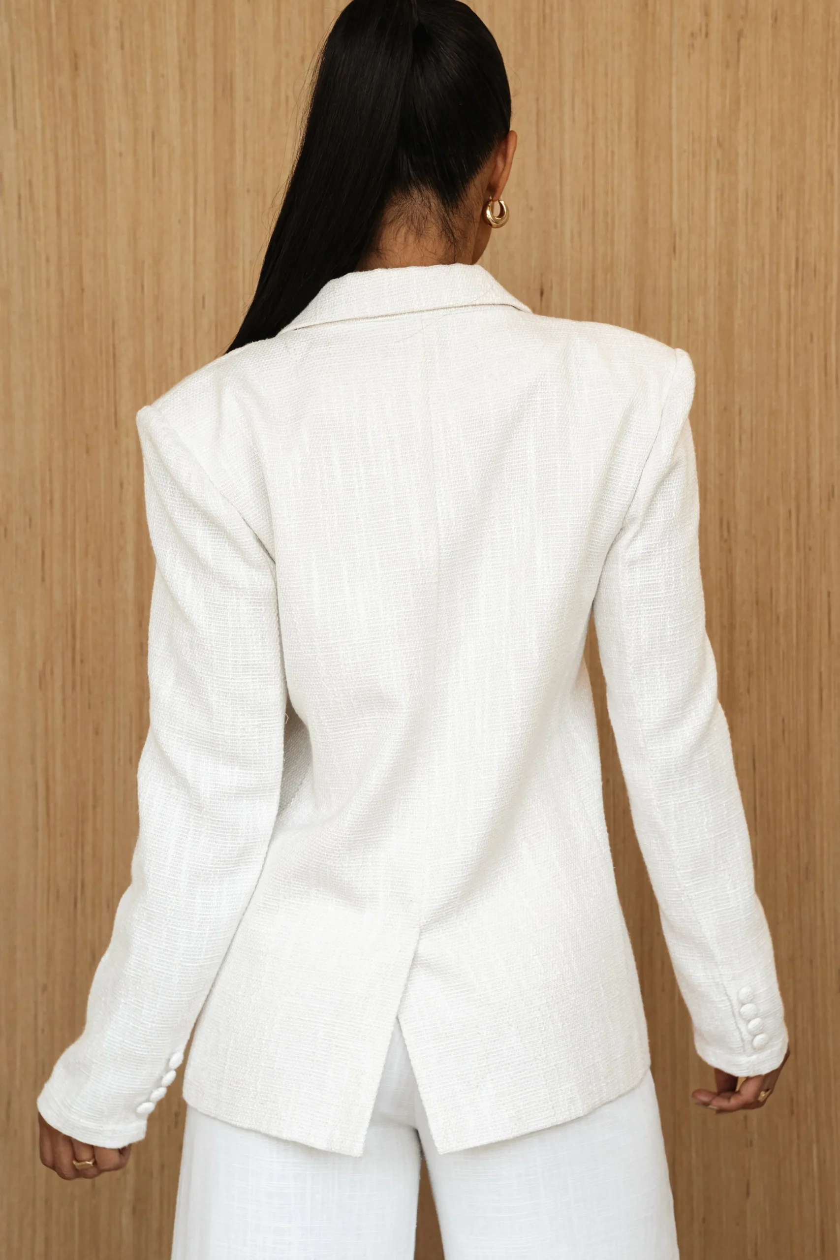 White Cyra Tailored Linen Blazer