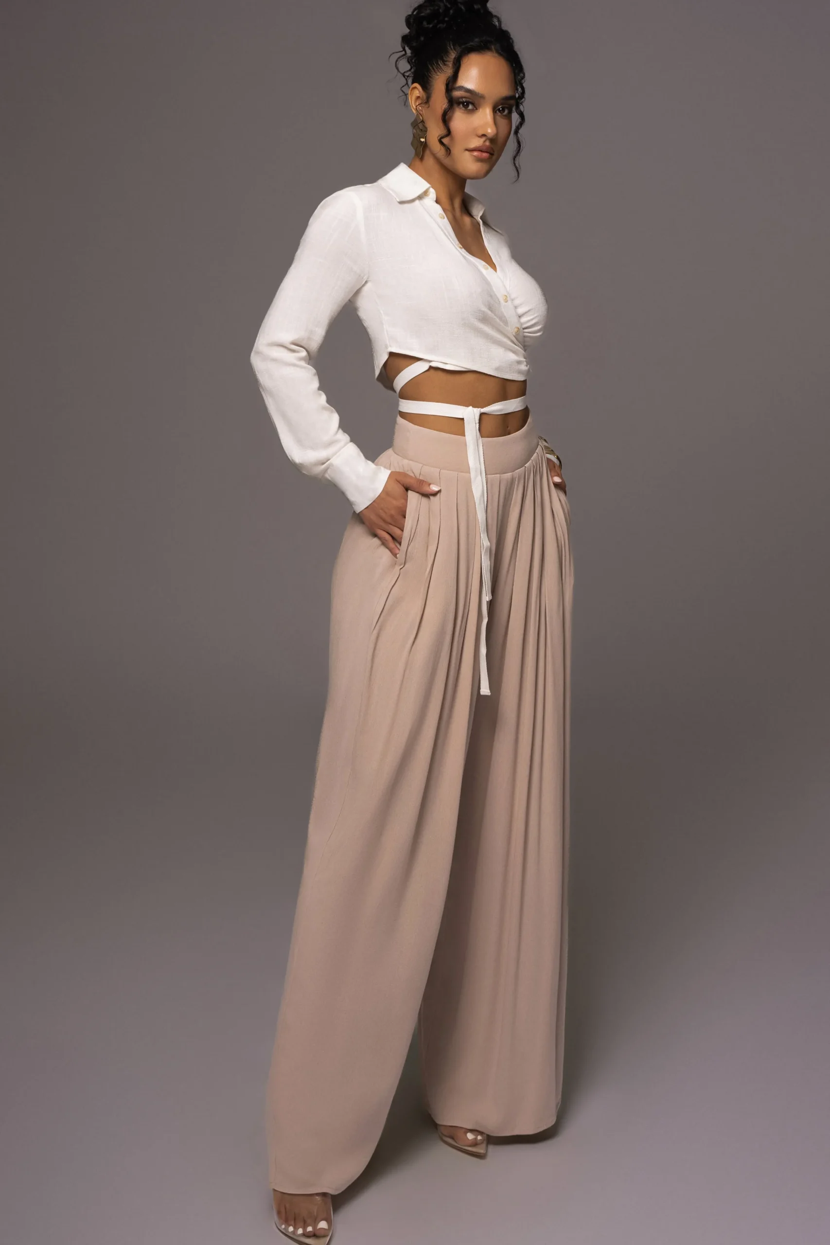 White Drift Away Linen Wrap Top