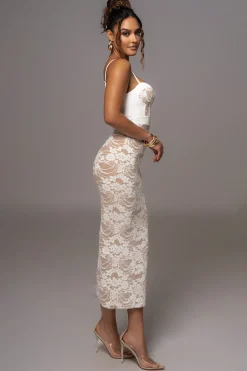 White Mesh and Lace Bustier Midi Dress