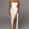 White Noelia Linen Slit Skirt