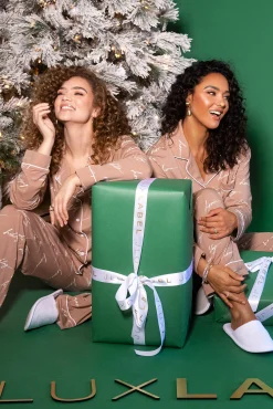White/Tan Home For The Holiday Adult Pajama Set
