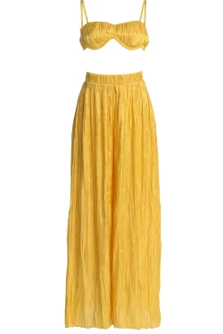 Yellow Lets Get Away Satin Pant Set