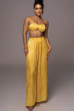 Yellow Lets Get Away Satin Pant Set