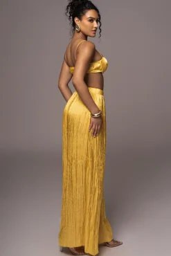Yellow Lets Get Away Satin Pant Set
