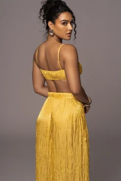 Yellow Lets Get Away Satin Pant Set