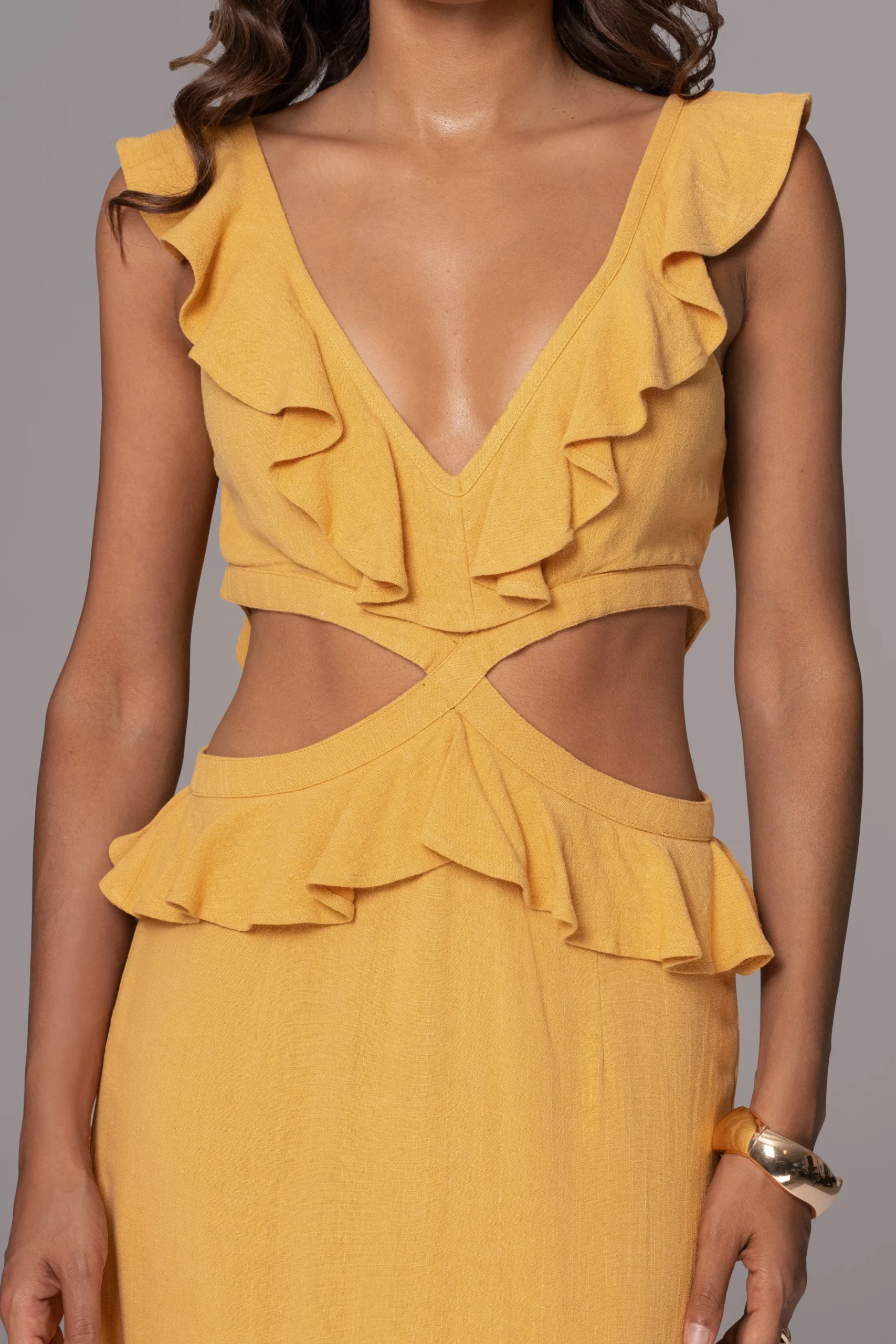 Yellow Sunshine Ruffle Linen Dress